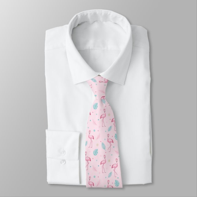 Elegant Pink Flamingo Exotic Pattern Tie (Tied)