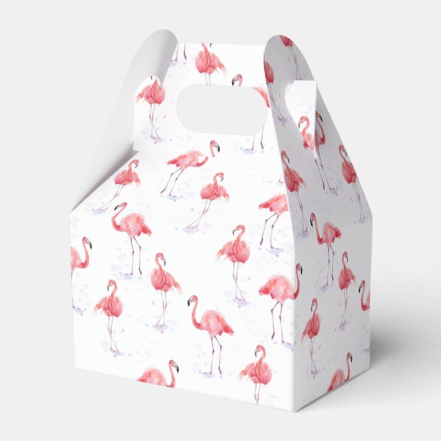 Elegant pink flamingo pattern favour box (Front Side)