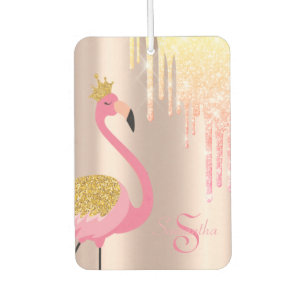 Elegant Pink Flamingo, Rose Gold, Glitter Drips Car Air Freshener