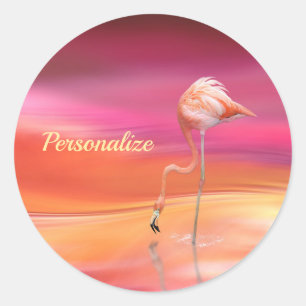 Elegant Pink Flamingo Surreal Pastels Personalise Classic Round Sticker