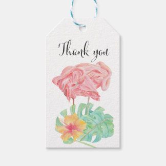 Elegant Pink Flamingo, Tropical leaves and flower  Gift Tags