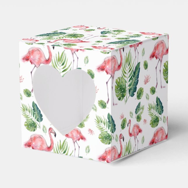  Elegant Pink Flamingo Tropical Leaves Pattern Favour Box (Front Side)