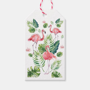 Elegant Pink Flamingo Tropical Leaves Pattern Gift Tags
