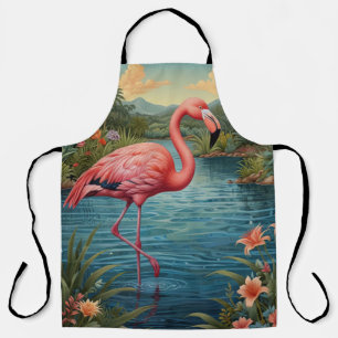 Elegant pink flamingo tropical paradise apron