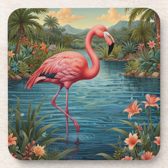 Elegant pink flamingo tropical paradise   coaster (Front)