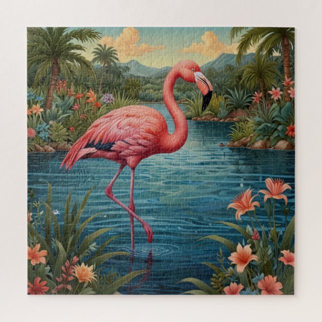 Elegant pink flamingo tropical paradise   jigsaw puzzle (Vertical)