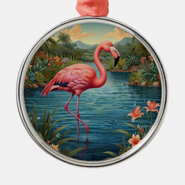Elegant pink flamingo tropical paradise   metal tree decoration (Front)