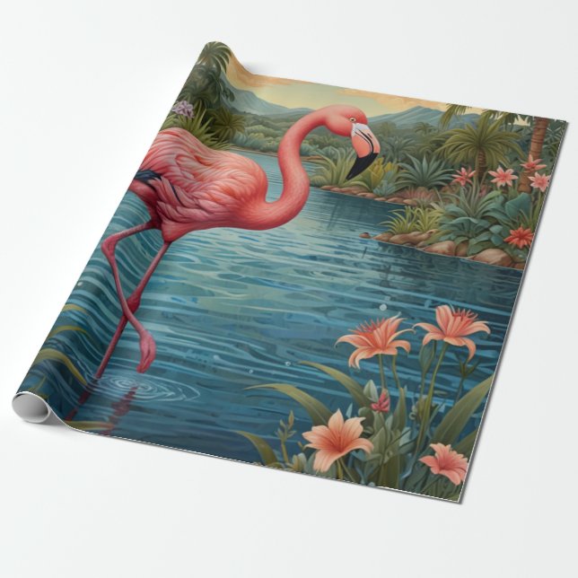 Elegant pink flamingo tropical paradise   wrapping paper (Unrolled)