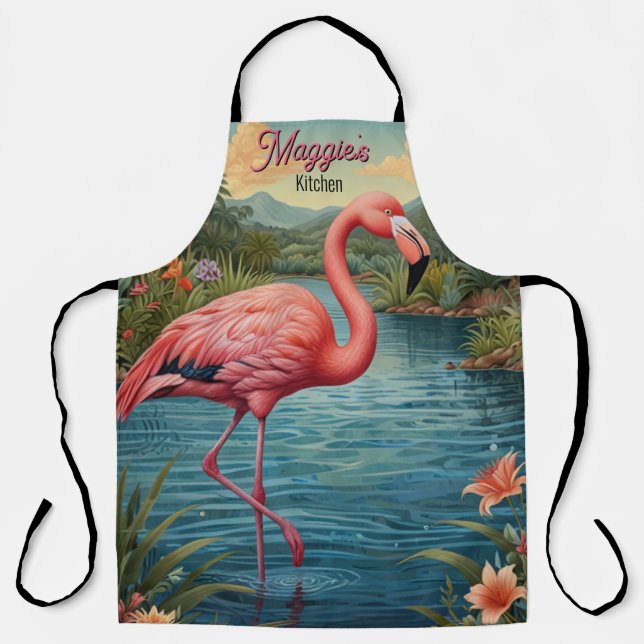 Elegant pink flamingo tropical  personalise apron (Front)
