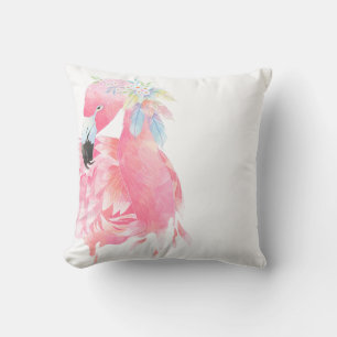 Elegant Pink Flamingo Watercolor Throw Pillow