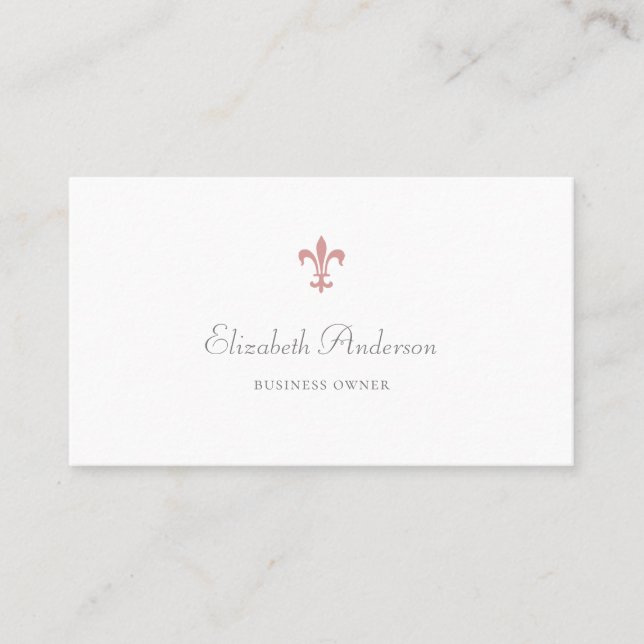Elegant Pink Fleur de Lis Logo Professional Script Business Card (Front)