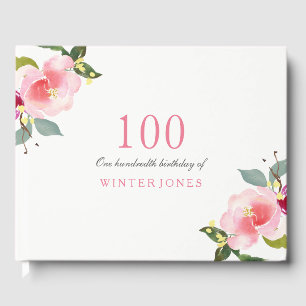 Elegant Pink Floral 100th Birthday Party Guest Book