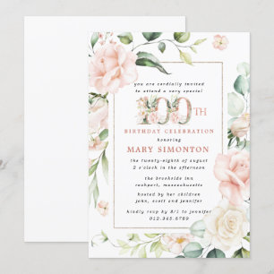 Elegant Pink Floral 100th Birthday Party Invitation