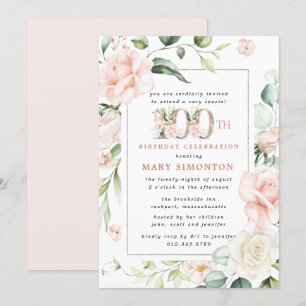 Elegant Pink Floral 100th Birthday Party Invitation