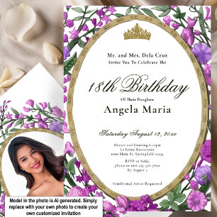 Elegant Pink Floral 18th Birthday Debut Invitation