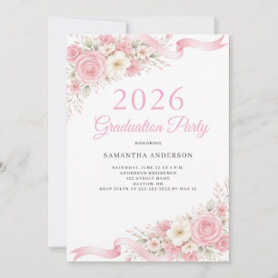 Elegant Pink Floral 2026 Graduation Party  Invitation