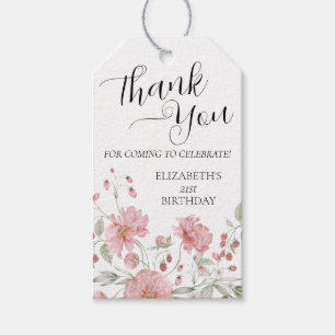 Elegant Pink Floral 21st Birthday Thank You Gift Tags