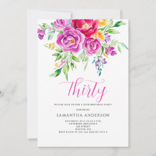 Elegant Pink Floral 30th Birthday Invitation