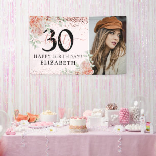 Elegant Pink Floral 30th Birthday Photo Banner