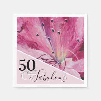Elegant Pink Floral 50 and Fabulous Birthday Napkin