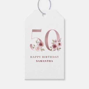 Elegant Pink Floral 50th Birthday  Gift Tags