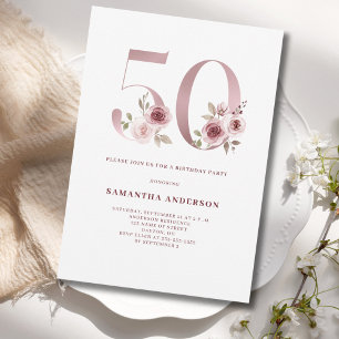 Elegant Pink Floral 50th Birthday Invitation