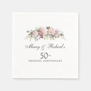 Elegant Pink Floral 50th Wedding Anniversary Party Napkin