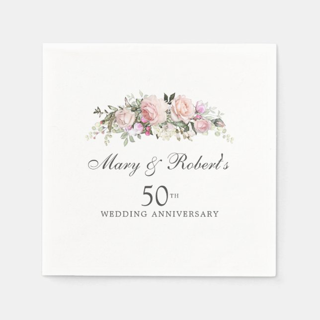 Elegant Pink Floral 50th Wedding Anniversary Party Napkin (Front)