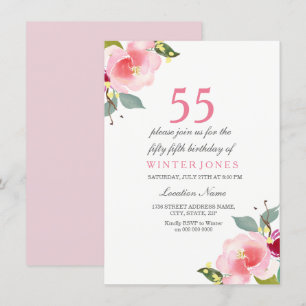 Elegant Pink Floral 55th Birthday Party Invitation