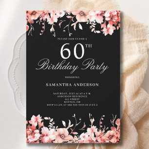 Elegant Pink Floral 60th Birthday  Invitation