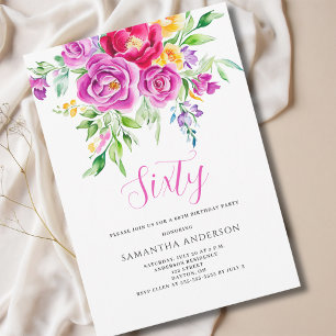 Elegant Pink Floral 60th Birthday Invitation