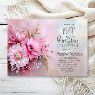 Elegant Pink Floral 60th Birthday Party Invitation