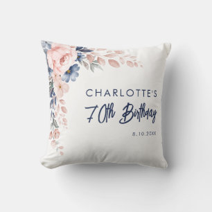 Elegant Pink Floral 70th Birthday Custom Cushion