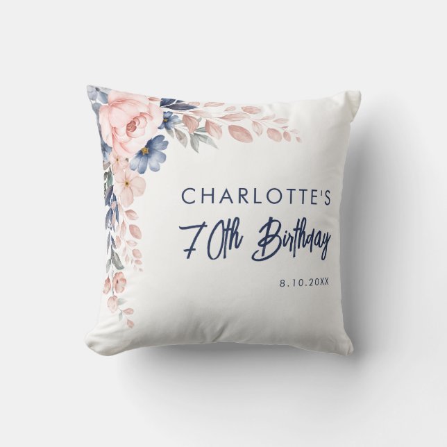 Elegant Pink Floral 70th Birthday Custom Cushion (Front)