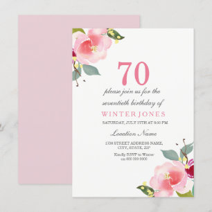 Elegant Pink Floral 70th Birthday Party Invitation