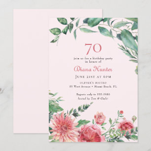 Elegant Pink Floral 70th Birthday Party Invitation