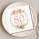 Elegant Pink Floral 80th Birthday Paper Napkin<br><div class="desc">Get ready for the party with this elegant pink floral 80th birthday paper napkin. Easy to change the year. Trendy,  pretty watercolor floral design.</div>