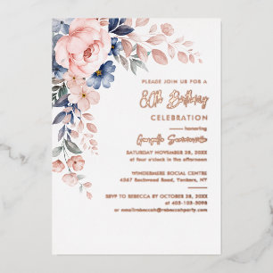 Elegant Pink Floral 80th Birthday Party Gold