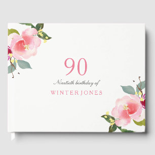 Elegant Pink Floral 90th Birthday Party Guest Book