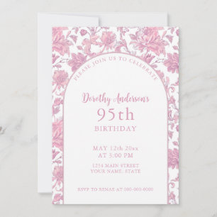 Elegant Pink Floral 95th Birthday Party  Invitation