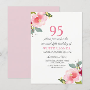 Elegant Pink Floral 95th Birthday Party Invitation
