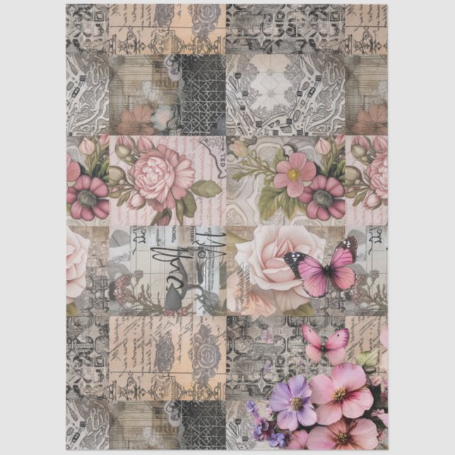 Elegant Pink Floral Abstract Art Collage Decoupage Tissue Paper (Front)