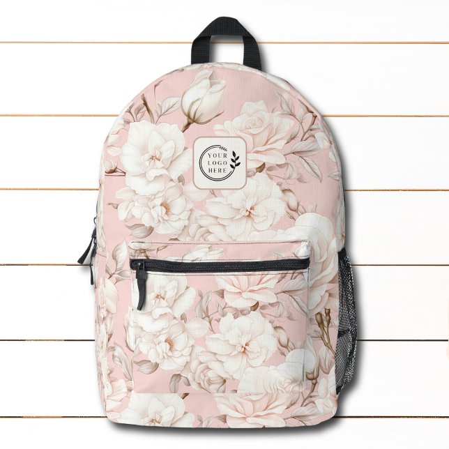 Elegant Pink Floral Add Logo Corporate Printed Backpack (Creator Uploaded)