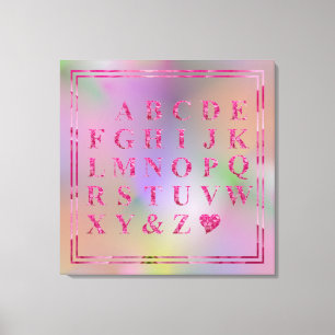 Elegant Pink Floral Alphabet Heart Fun Rainbow Art Canvas Print