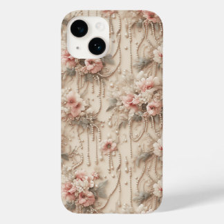 Elegant Pink Floral and Cascading White Pearls Lux Case-Mate iPhone 14 Case