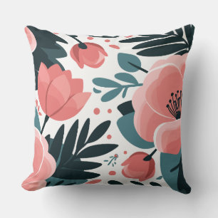 Elegant Pink Floral and deep Green leaves Cushion