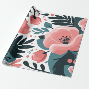 Elegant Pink Floral and deep Green leaves Wrapping Paper