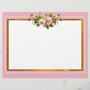 Elegant Pink Floral and Gold Frame "Thank You" Custom Letterhead