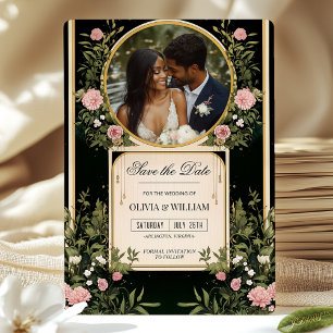 Elegant Pink Floral and Gold Save the Date Invite