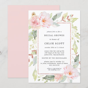 Elegant Pink Floral and Rose Gold Bridal Shower Invitation